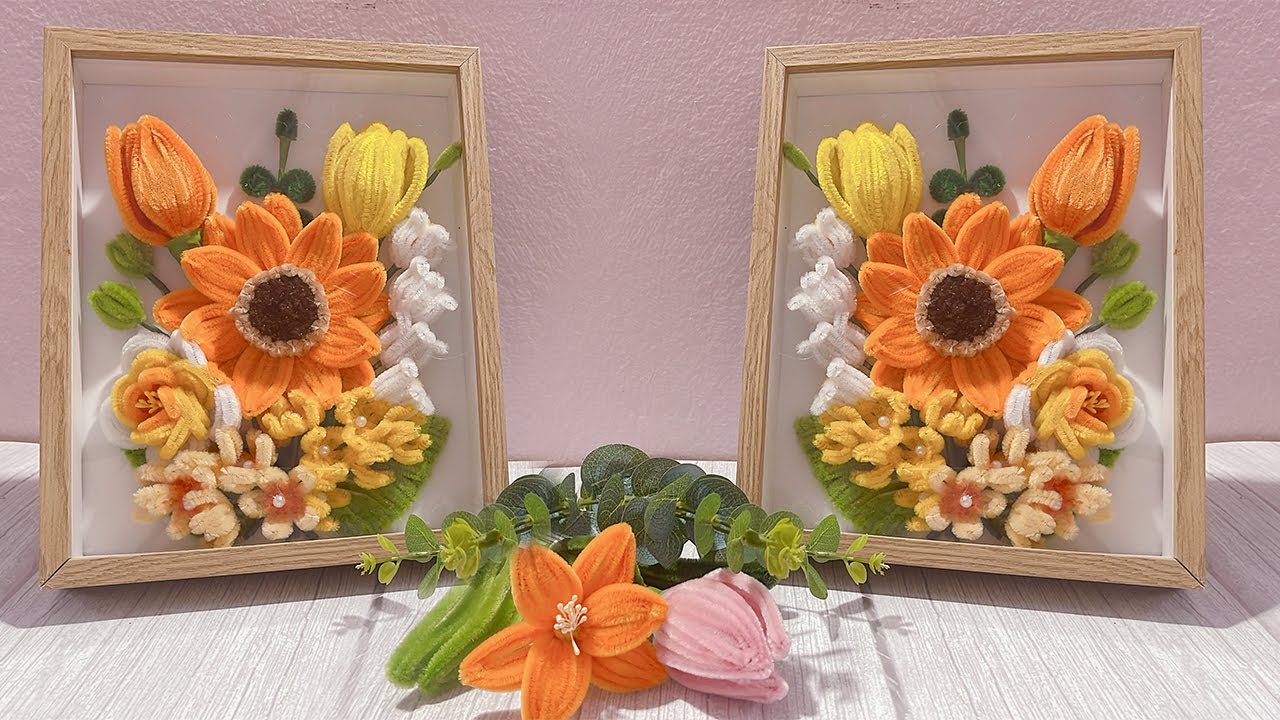 Diy Beautiful Handmade Pipe Cleaner Flowers Frame  - Handmade Gift - Pipe Cleaner Flower Shadow Box