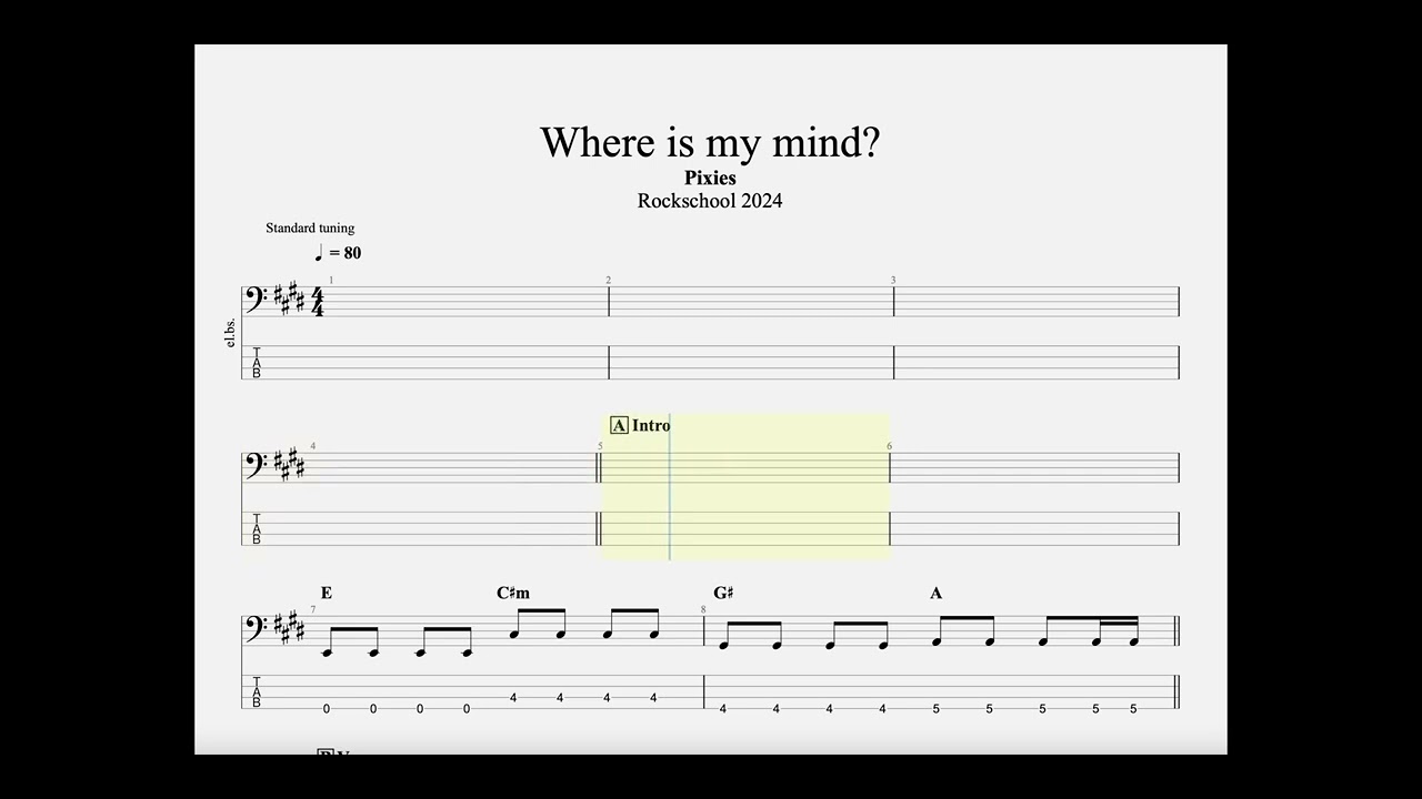 G1 Where is my mind Rockschool Bass 2024 Grade 1 Tab
