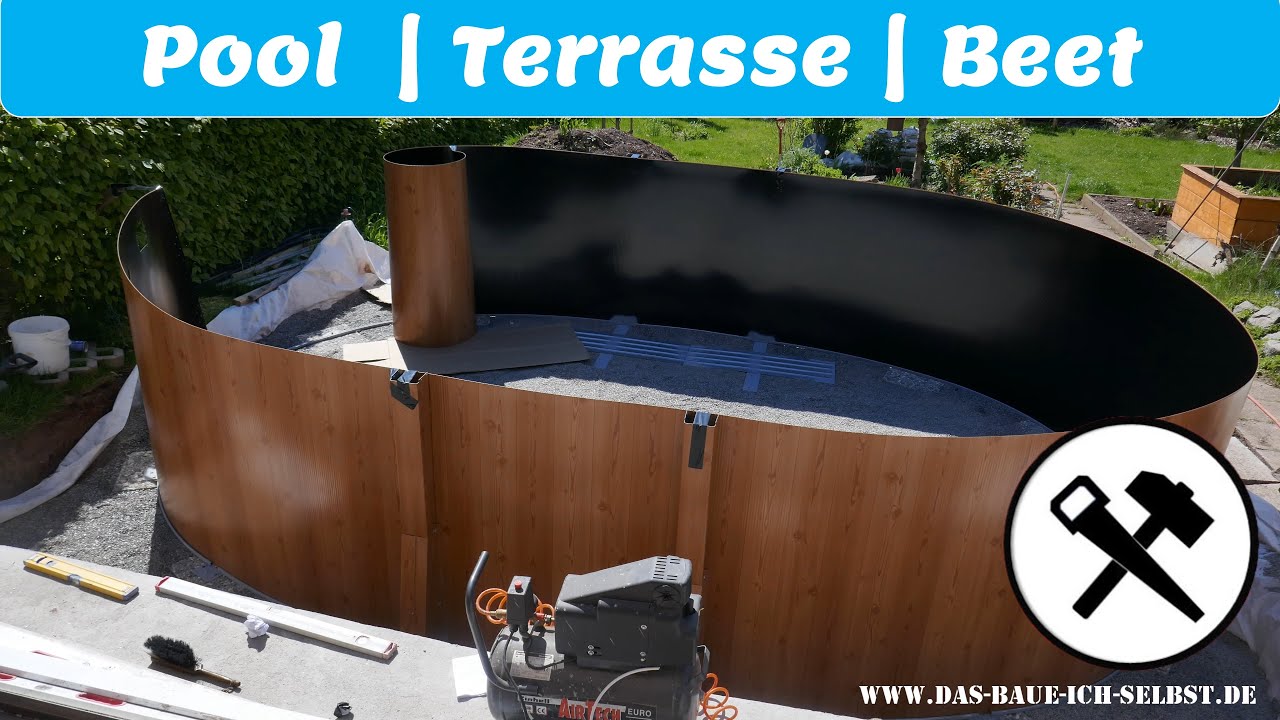 💦🤿 🛠 Oval Stahlwand Pool freistehend ohne Betonstützen und Terrassenrenovierung 💦🤿 🛠
