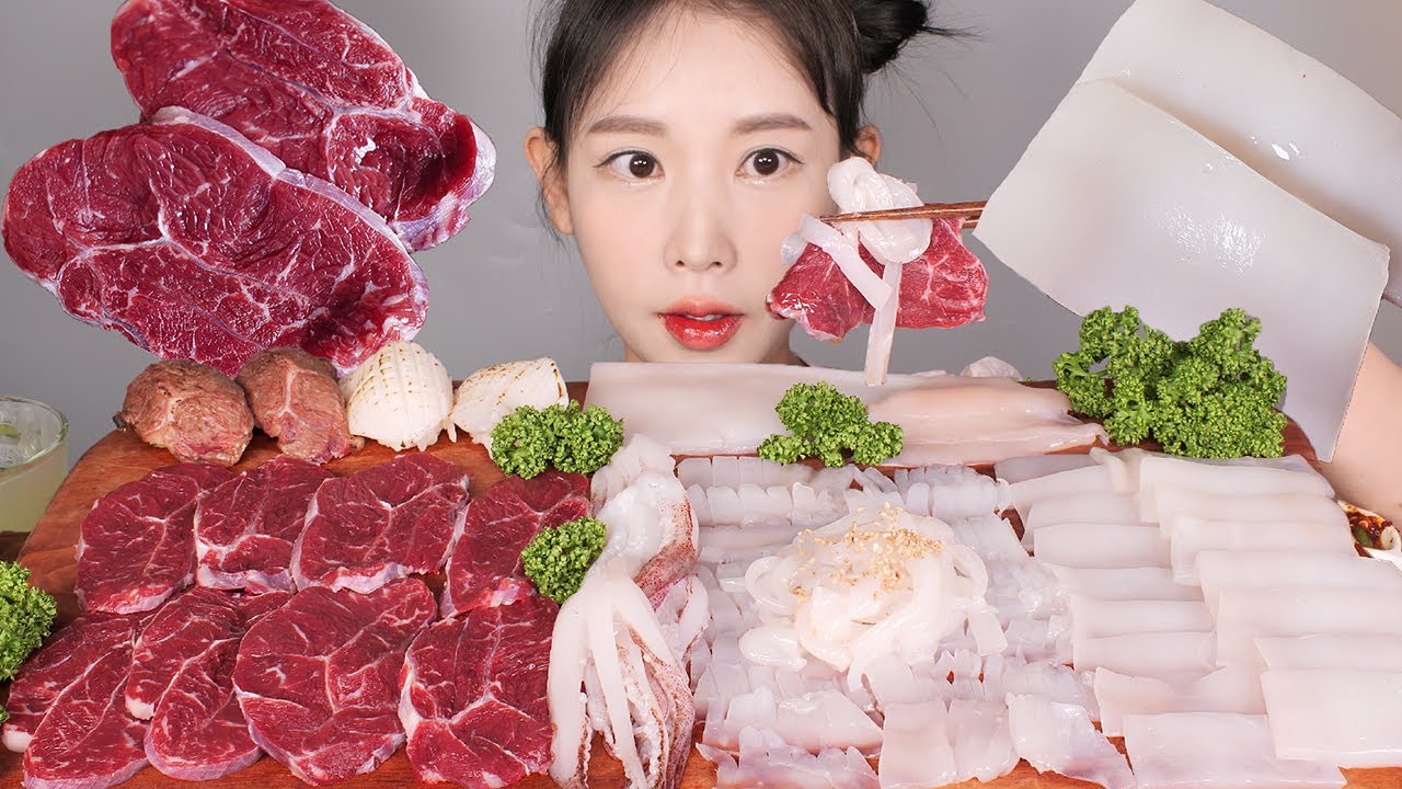 한치가 아롱거려💓 한치회 아롱사태 생고기 육회 먹방 Raw Cuttlefish & Raw Beef shank [eating show]mukbang korean food