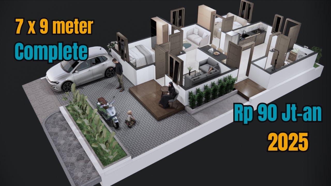 Desain Rumah Minimalis 7x9 Meter 2 Kamar Tidur | Denah & Biaya Bangun Lengkap!