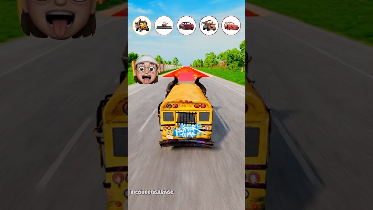 Miss Fritter vs Frank vs Natalie vs Tow Mater vs McQueen &ndash; Car Jump Challenge