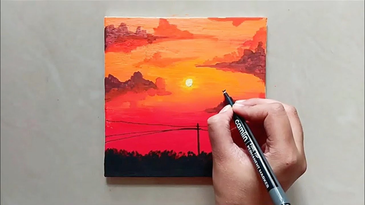 🌅 Sunset painting | Acrylic painting for beginners 