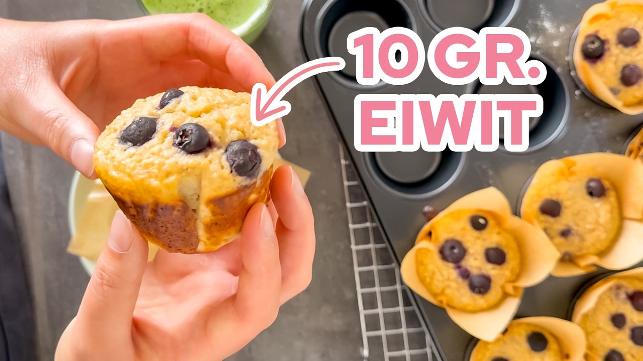Gezonde eiwitrijke muffins met citroen en blauwe bessen (10 gr. protein / stuk!)