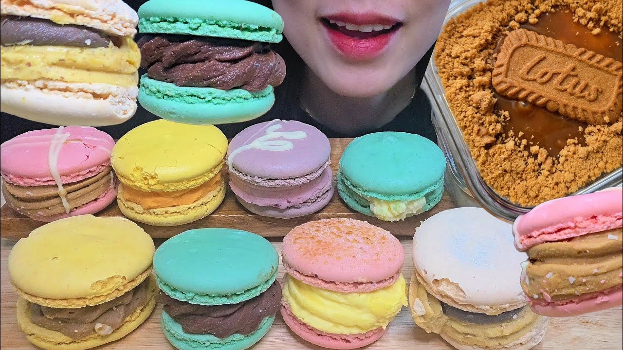 ASMR MACARON MUKBANG) 종류별로 다 먹는 뚱카롱 마카롱먹방 & 로투스 크림치즈 케이크 먹방 ✨️✨️