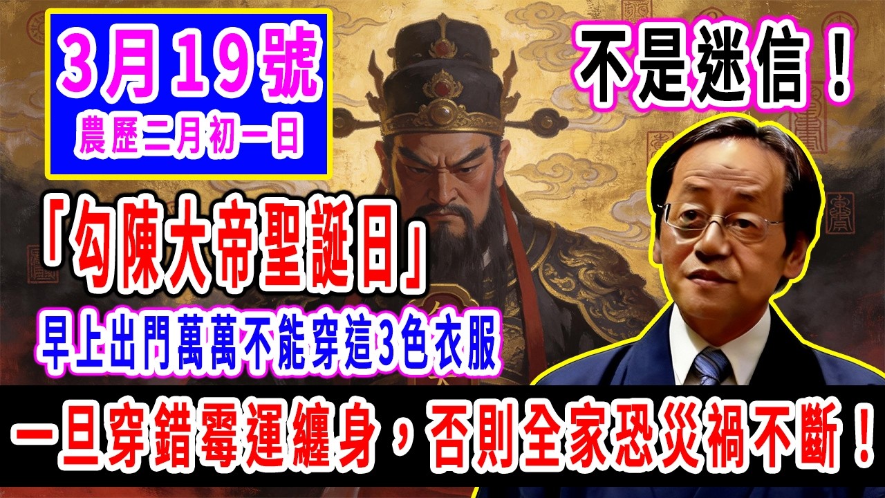 不是迷信！3月19號，農歷二月初一日，「勾陳大帝聖誕日」，早上出門萬萬不能穿這3色衣服，一旦穿錯霉運纏身，否則全家恐災禍不斷！