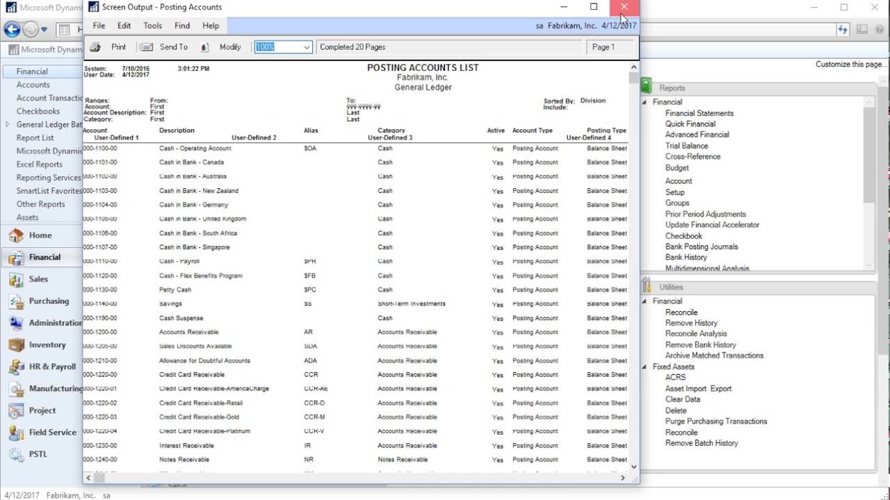MS Dynamics GP - GL Chart of Accounts
