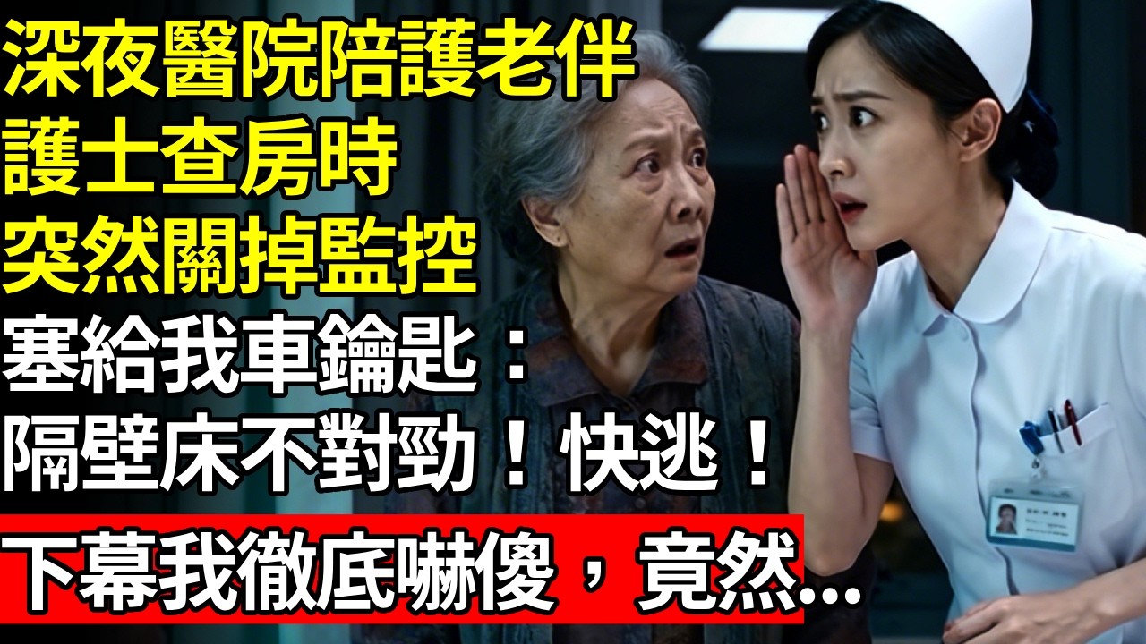 深夜醫院陪護老伴，護士在查房時，突然關掉監控，塞給我車鑰匙：隔壁床不對勁！快逃！下一幕我徹底嚇傻，竟然...# 養老 #人間家事# 晚年真相#不肖子孫