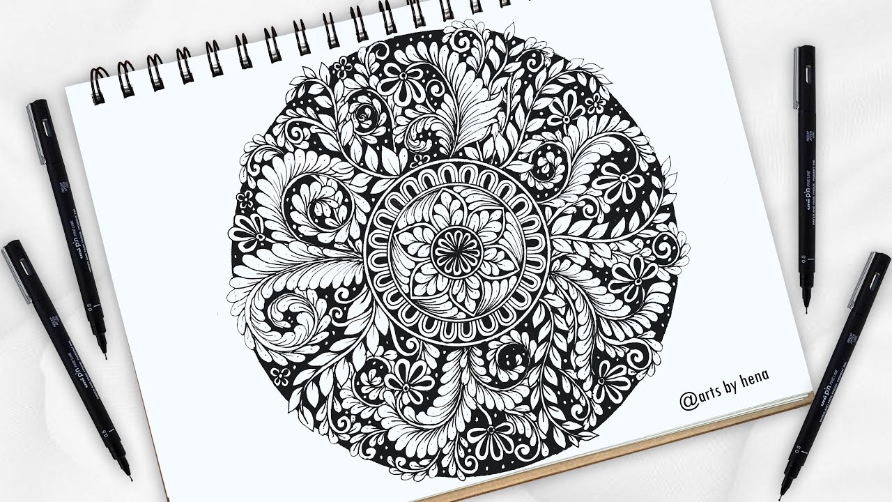 How To Draw Floral Zentangle Art For Beginners || Zentangle Patterns || Zen-Doodle || Mandala Art