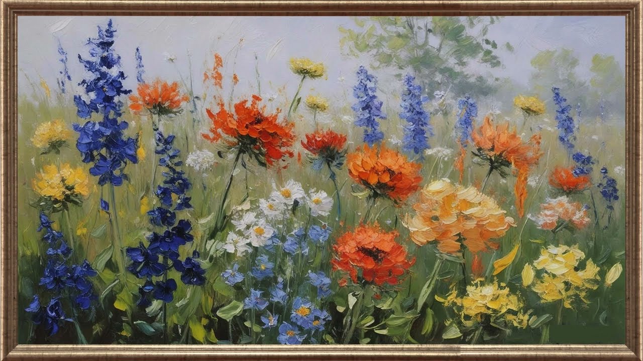 Relaxing Wildflower Field Painting - Impressionist Floral Art for Frame TV | 4K Ambient Video