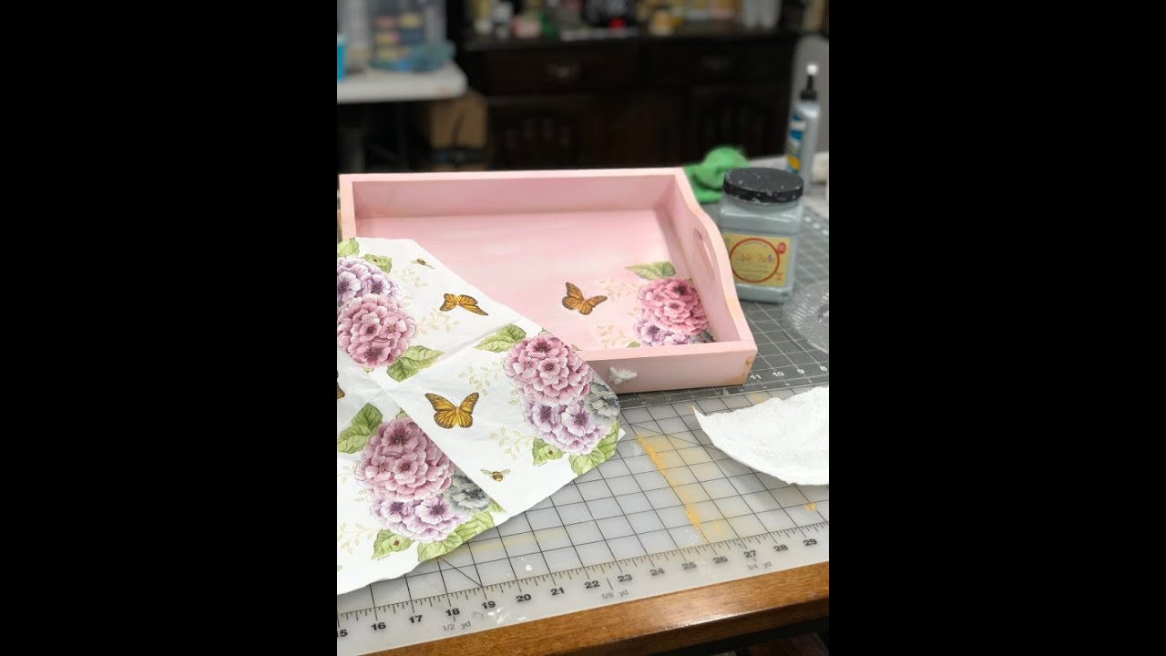 Napkin Decoupage on Tray