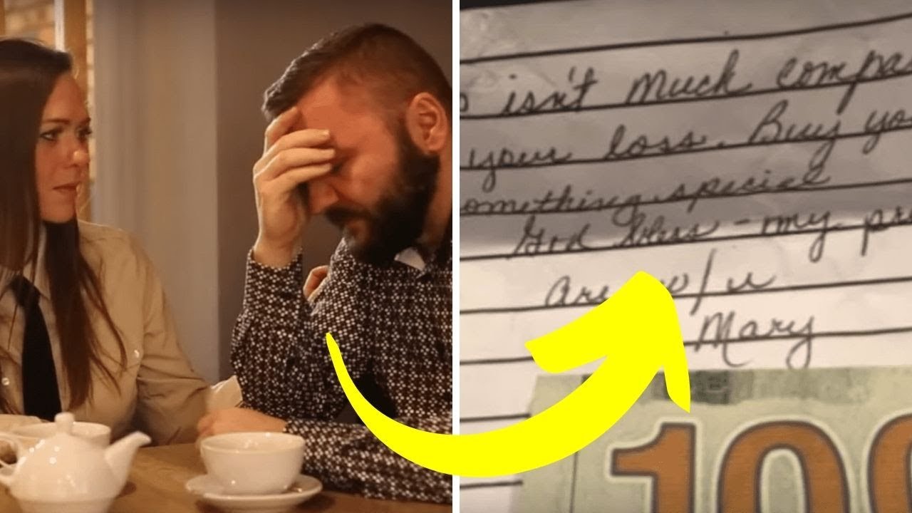Waitress Slips Note To Couple On Their Way Out Door, They Unfold It And Their Eyes Go Wide.