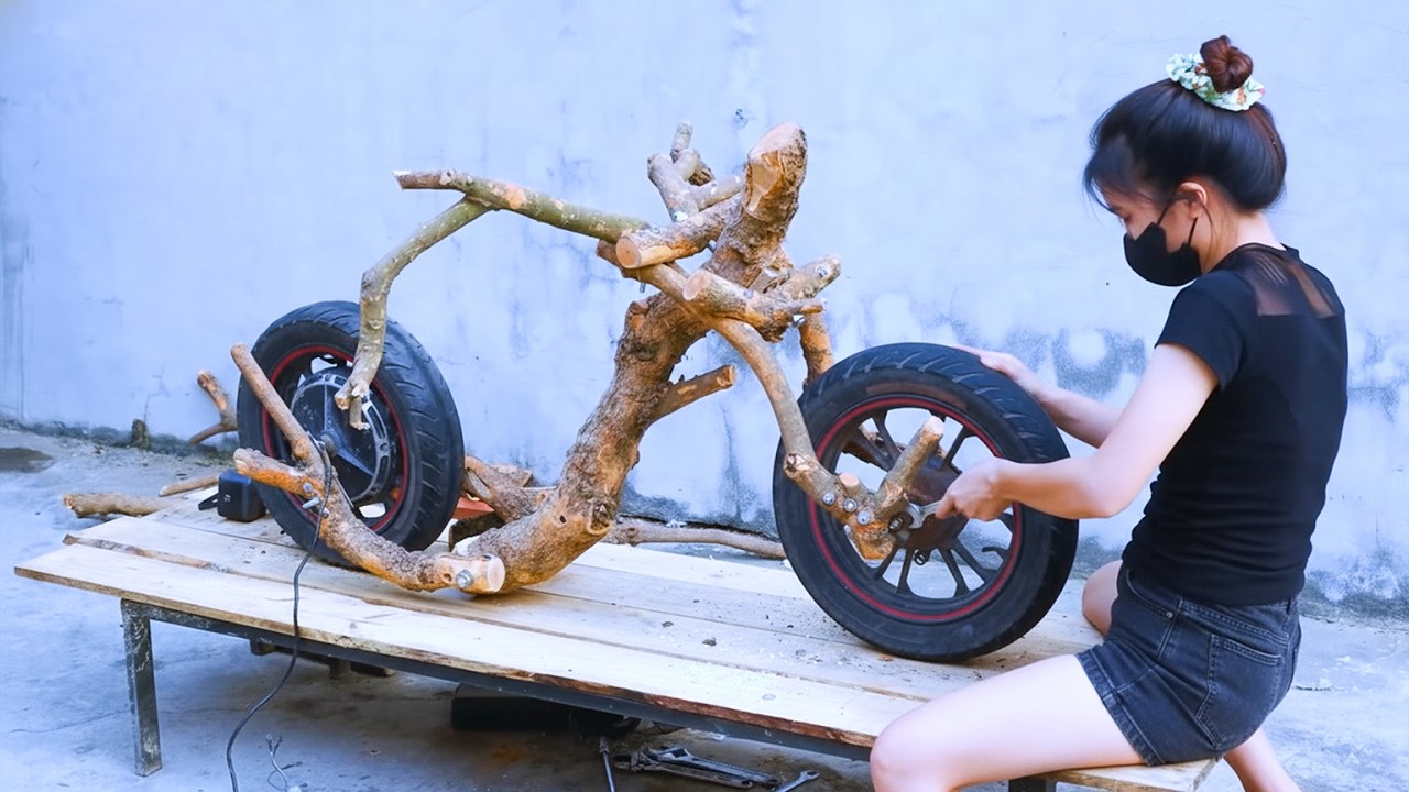 Rural Handmade Project: Making an Electric Bicycle from Dry Branches and Old Wood