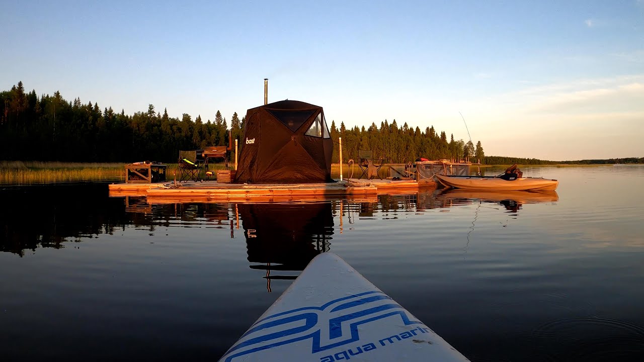 Äventyrsflotten med bast bastutält SUP-paddling fiskekajak och grill