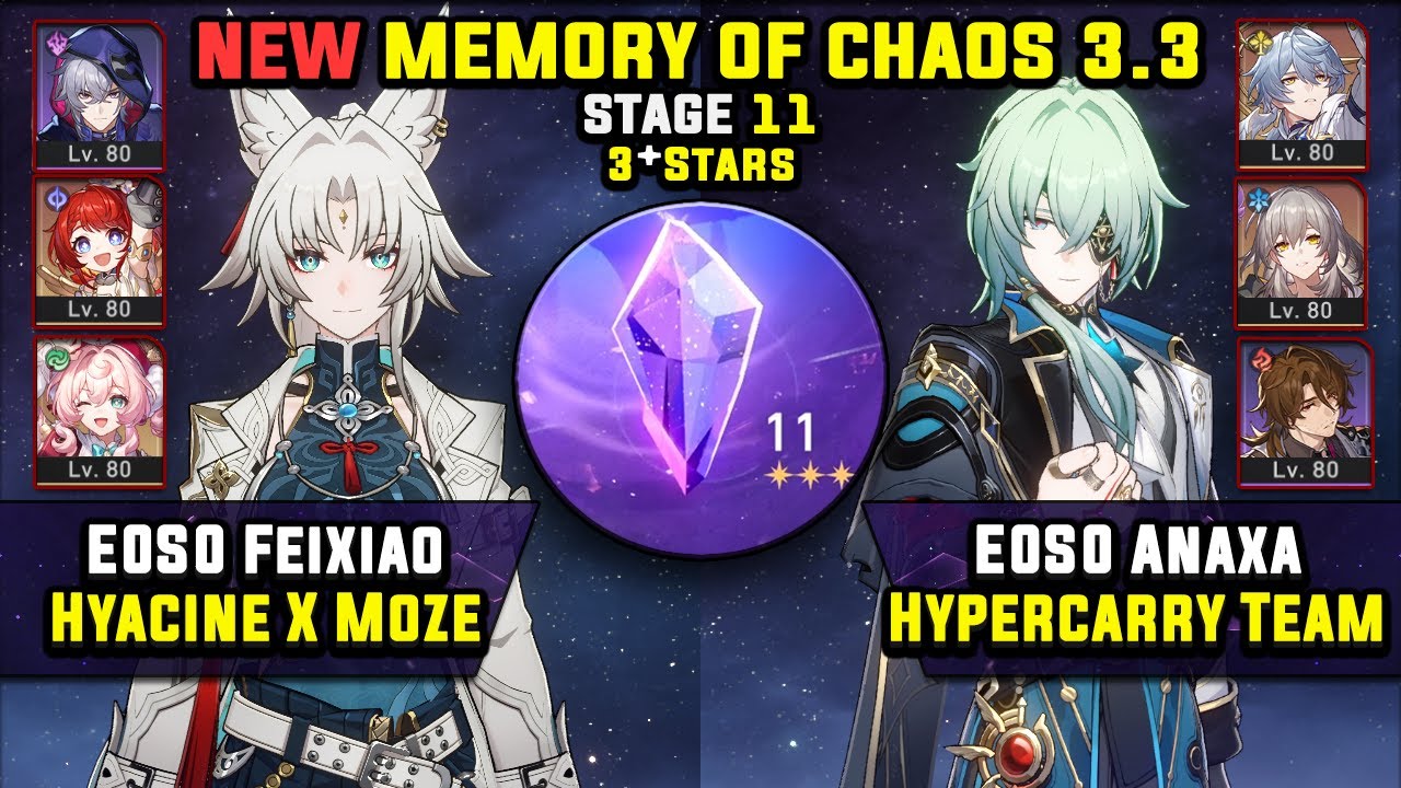 E0 Feixiao Team W/ Hyacine & E0 Anaxa Carry W/ RMC (3 Stars) Memory Of Chaos 11 Honkai Star Rail 3.3