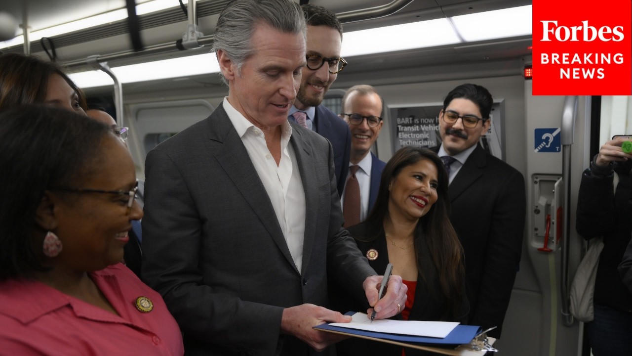 Gavin Newsom Holds Press Briefing On Major State Loan For Northern California Public Transit Systems