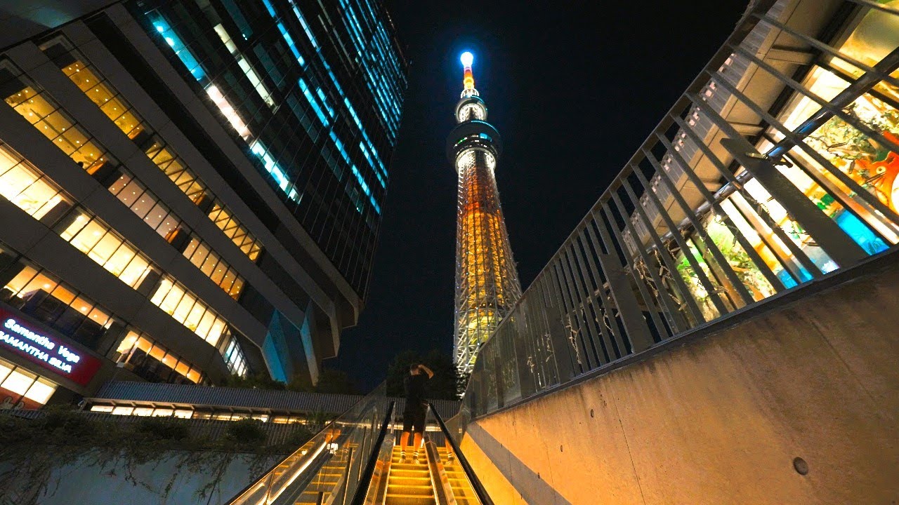 Night walking from Arakawa River to Tokyo Skytree | Tokyo Japan 4K HDR