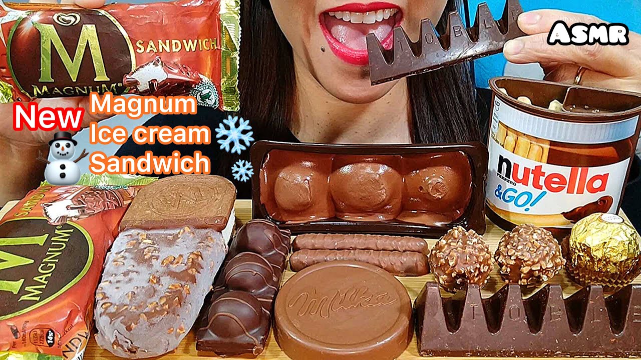 ASMR NEW MAGNUM ICE CREAM SANDWICH + CHOCOLATE EATING 먹방 Real Sounds