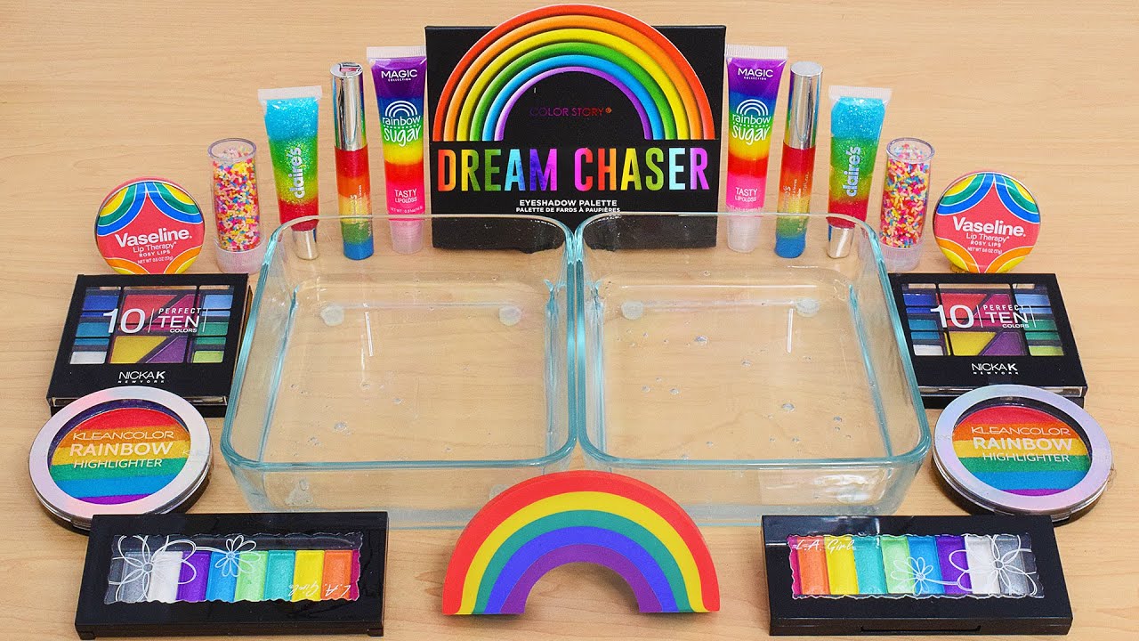 Rainbow - Mixing Makeup Eyeshadow Into Slime ASMR