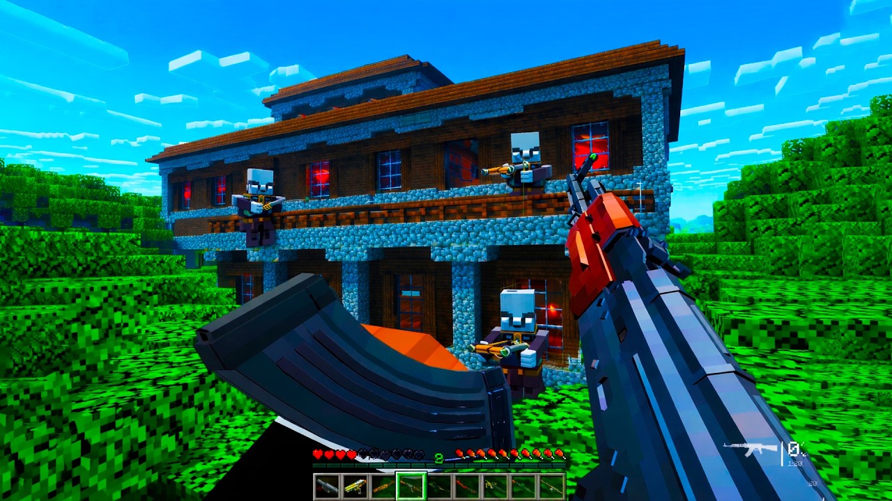 I DESTROYED Pillager Mansion Using Modenr Guns and kamikaze drones 😨💥