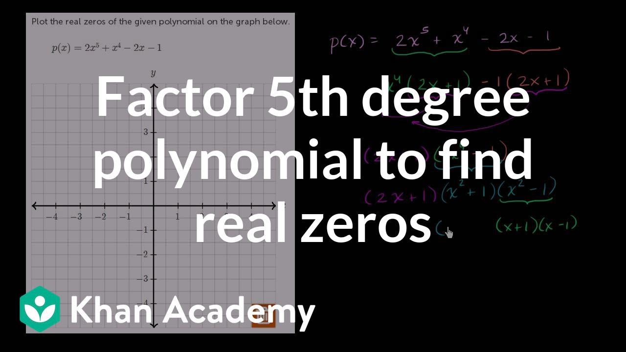 Factoring 5th degree polynomial to find real zeros | Algebra II | Khan Academy