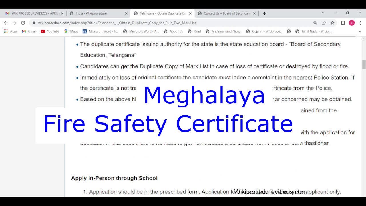 Meghalaya - Online Apply Fire Safety Certificate (Online)