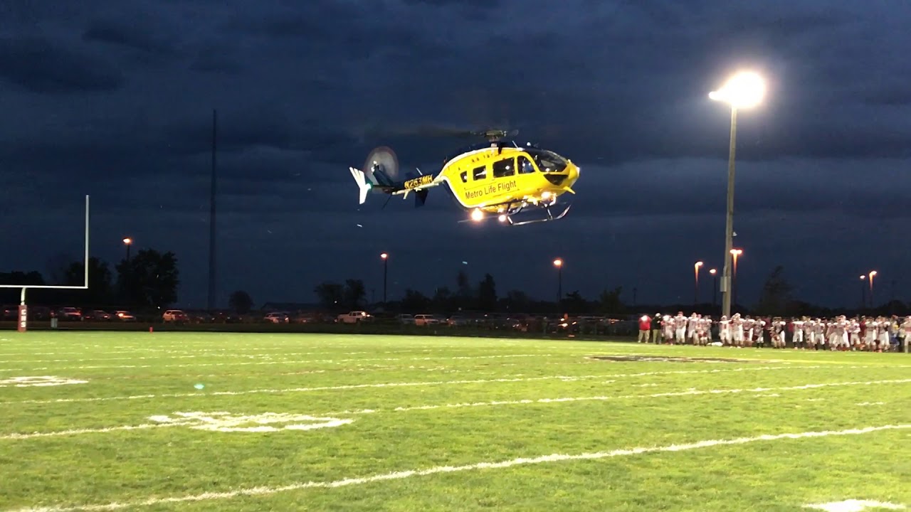 Metro Life Flight delivering the game ball to Crestview Cougars