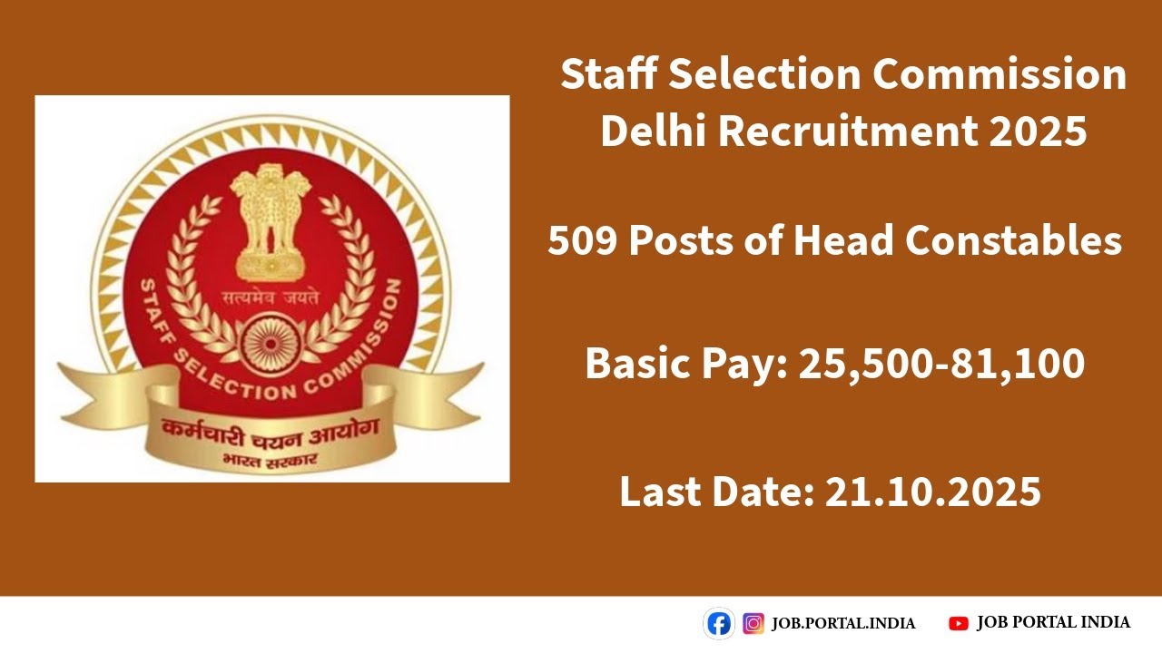 Staff Selection Commission (SSC) Recruitment 2025 | 509 posts for Head Constables
