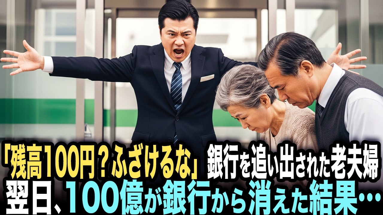 「残高が100円？それじゃあ話になりませんよ。」話も聞かず老夫婦を追い出したエリート銀行員。老夫婦「この銀行もおしまいですね。」→翌日、銀行から100億円が消えた結果…