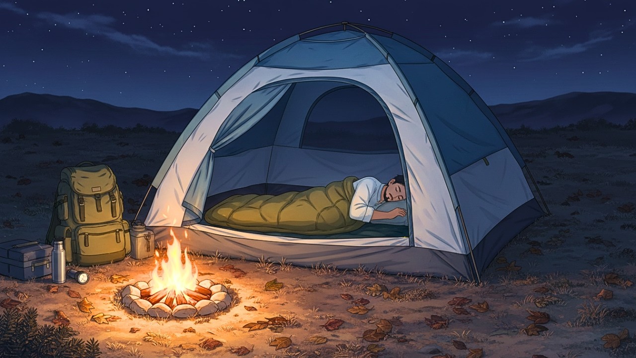 Starry Night Desert Campfire • Cozy Crackling Flames & Peaceful Tent Sleep Ambience |
