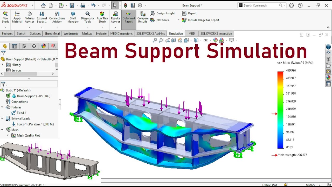 Beam Support Static Analysis with Solidworks Simulation