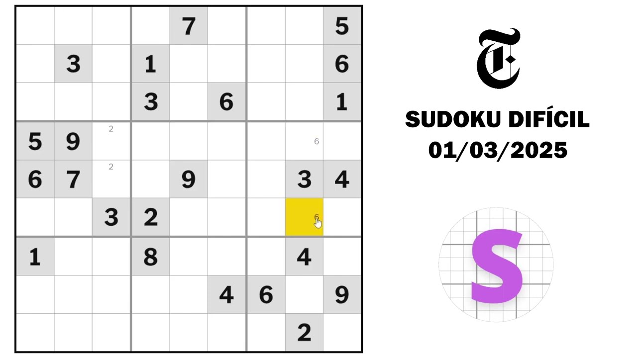 Mais uma lógica interessante | Sudoku Difícil New York Times