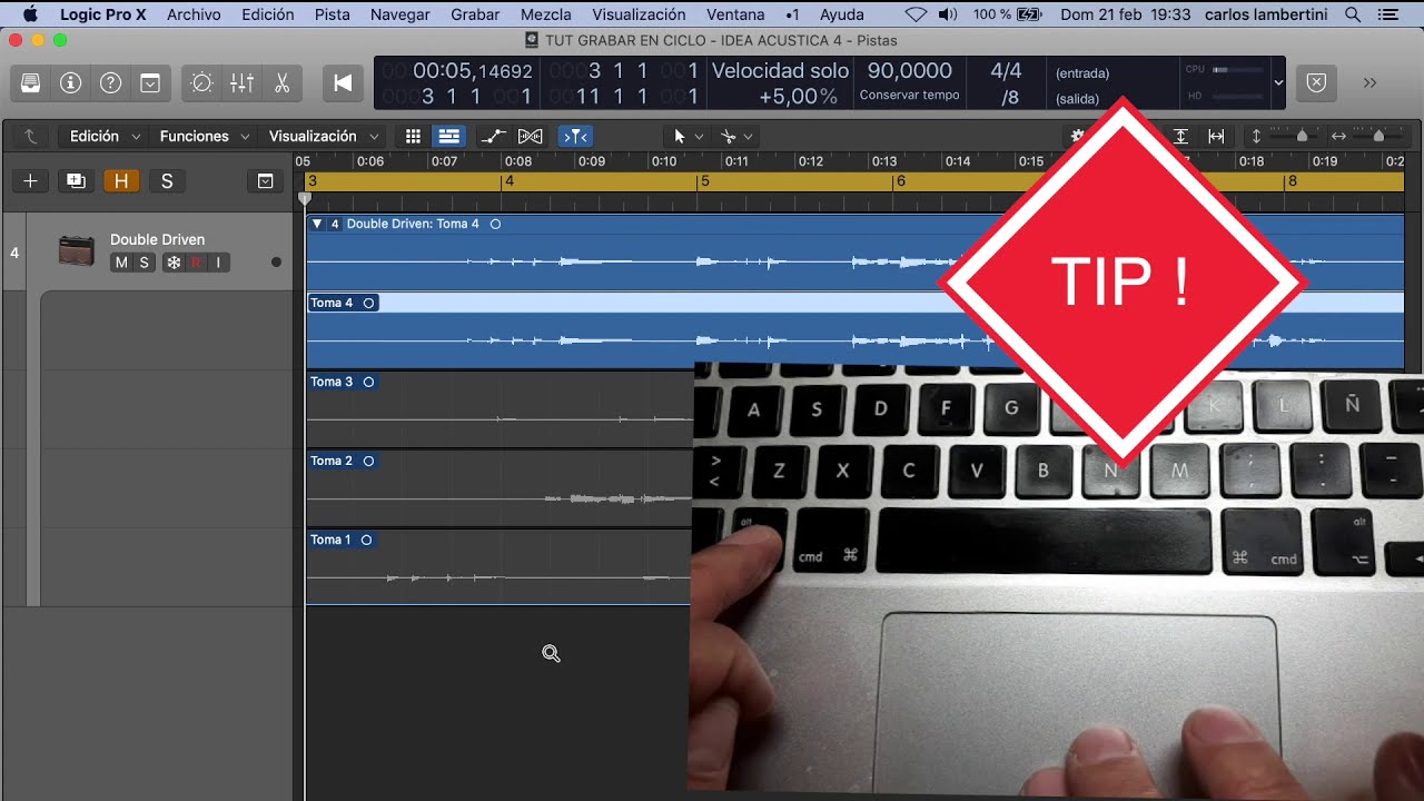 Logic Pro X- Grabación y edición de audio en ciclo - Carpeta de tomas