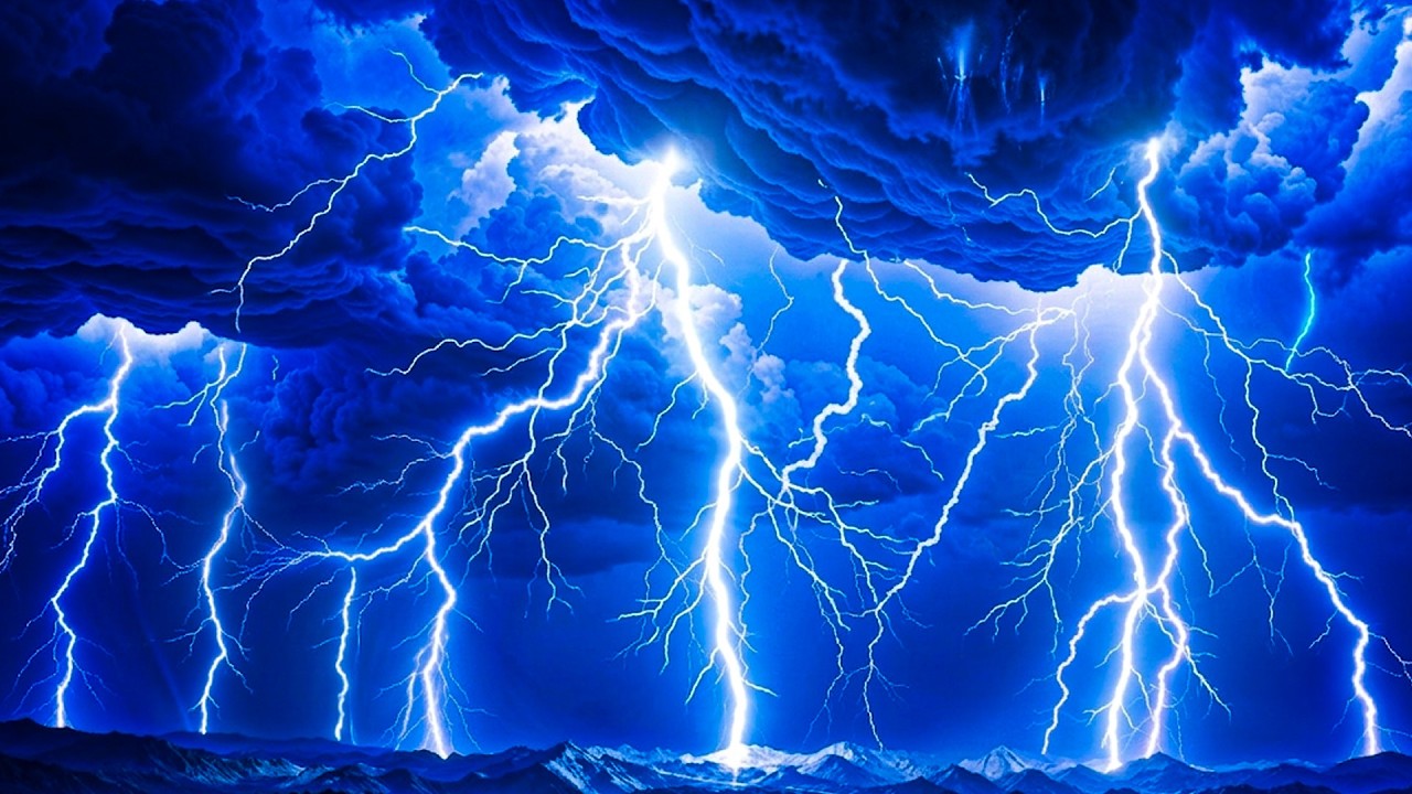 Powerful Thunderstorm Night with Heavy rain & Strong Thunder, Lightning, Howling Wind at Night