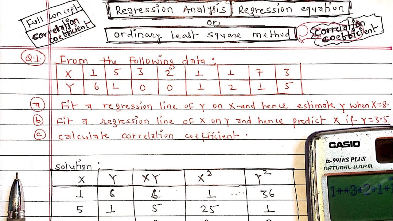Regression equation|| How to find regression equation||Correlation Coefficient ||Least Square Method