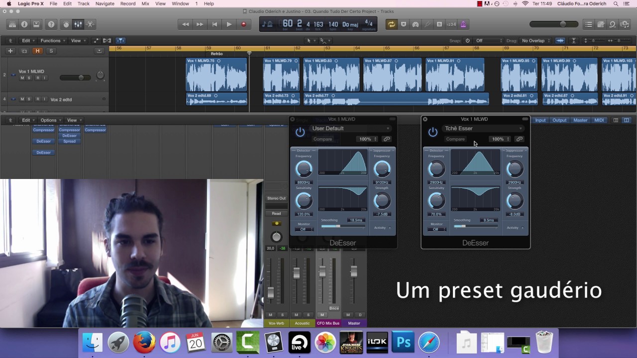 Usando De-Esser, Customiza&ccedil;&atilde;o de Presets e o 