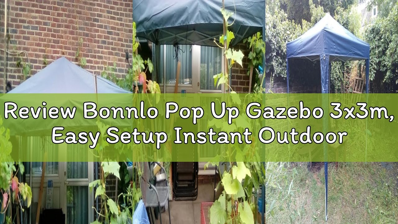 Review Bonnlo Pop Up Gazebo 3x3m, Easy Setup Instant Outdoor Canopy, Folding Garden Gazebo Party Ten