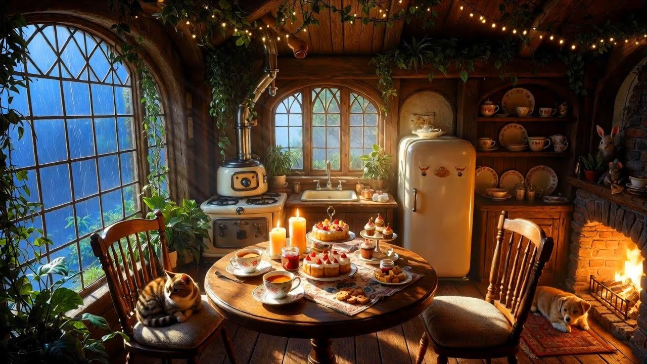 Cozy Cottage Ambience: Fireplace, Rainfall, Relaxing sounds for sleep, focus, study, work.