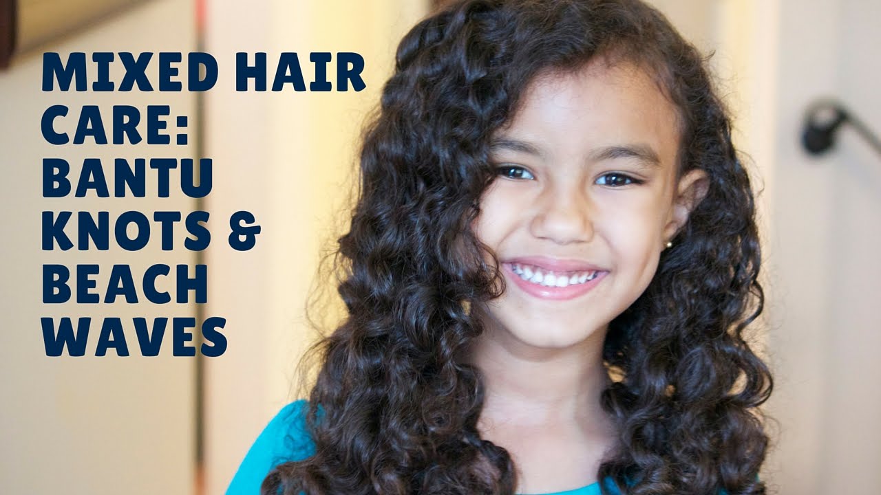 Bantu Knots and Beach Waves on Curly Biracial Hair
