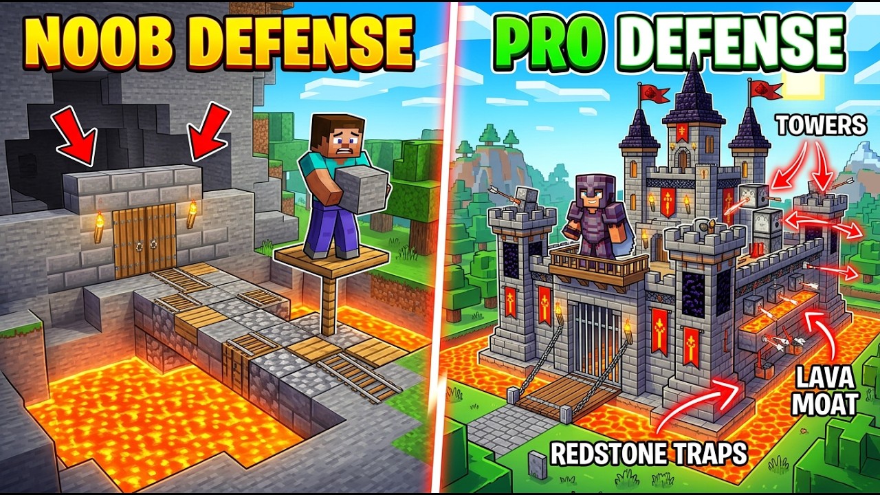 NOOB vs PRO Castle Defense in Minecraft! (Impossible to Raid) 😱