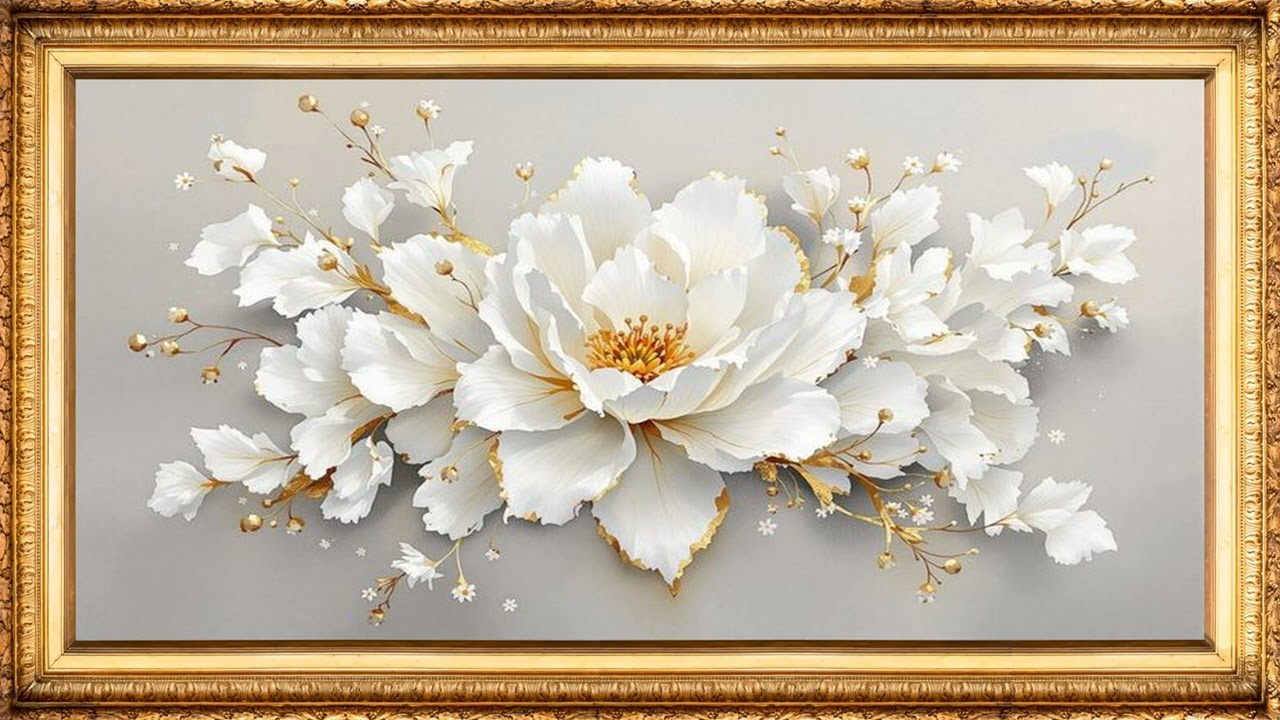 Premium Gold Frame Peony Painting TV Art Screensaver 4K