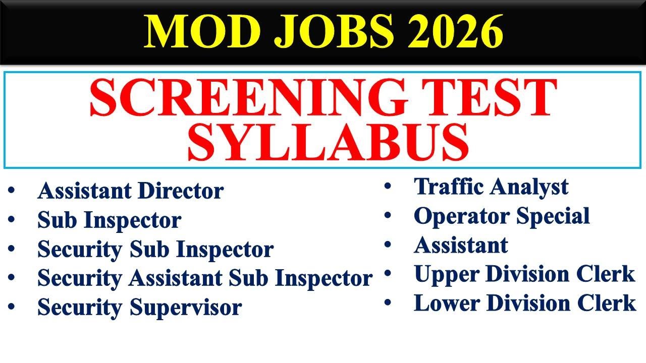 Syllabus MOD Jobs 2026 | Assistant Director MOD | Sub Inspector | Security Sub Inspector | ASI |