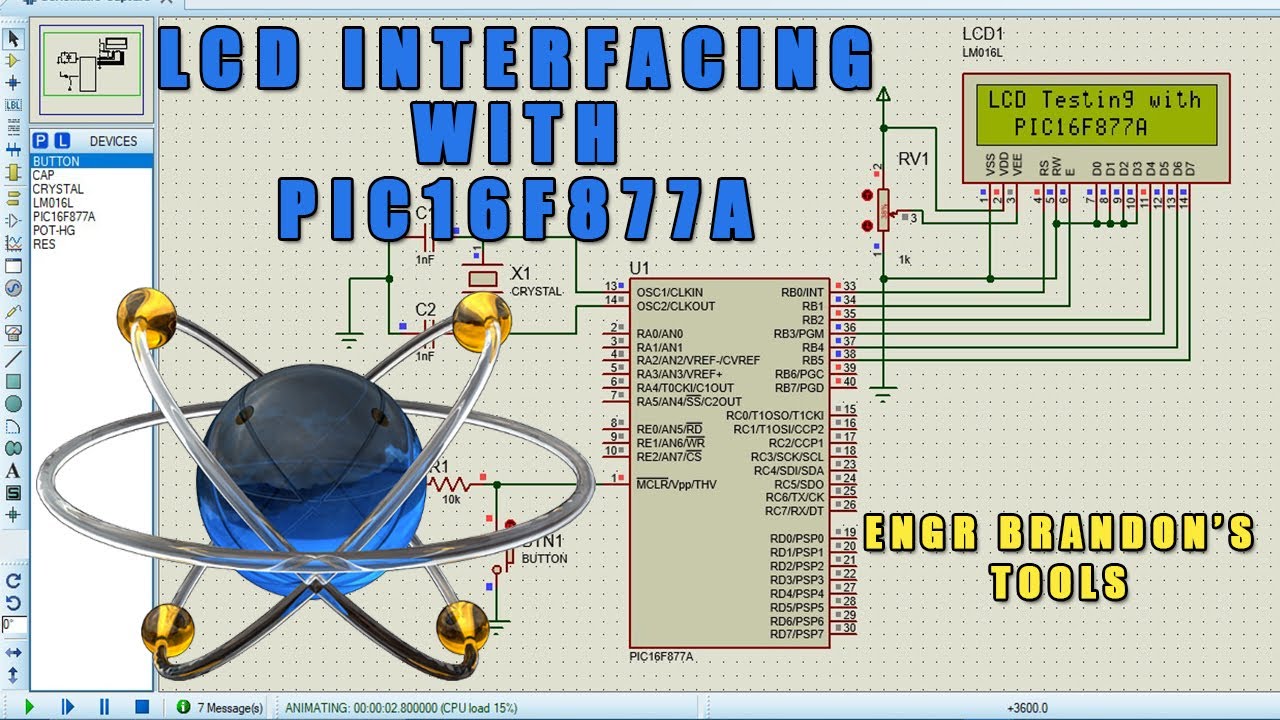 LCD interfacing with the PIC16F877A microcontroller.