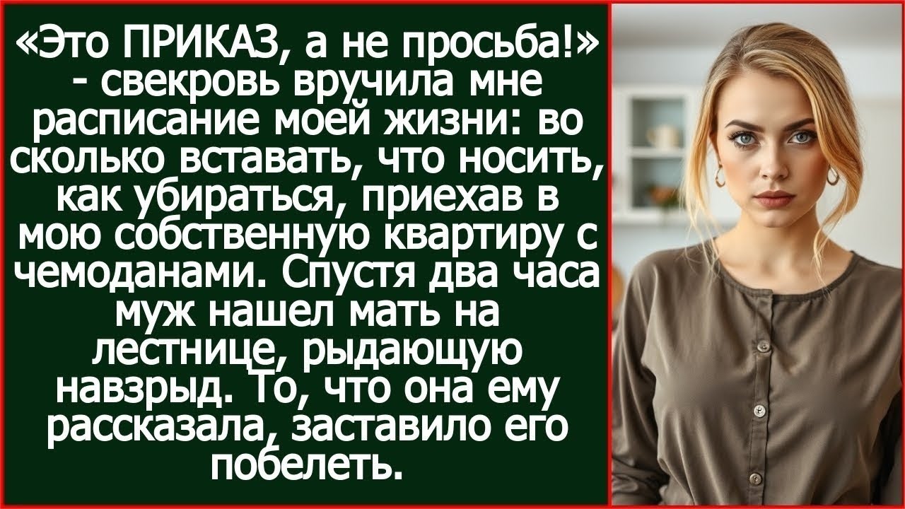 Приехав в мою собственную квартиру с чемоданами, свекровь вручила мне расписание моей жизни