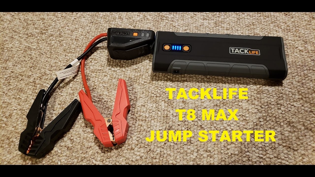 TACKLIFE T8 Max Jump Starter on a full size truck