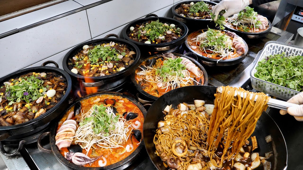 Stone Jjajangmyeon, Spicy Seafood Jjamppong (Real Sound) Корейская уличная еда
