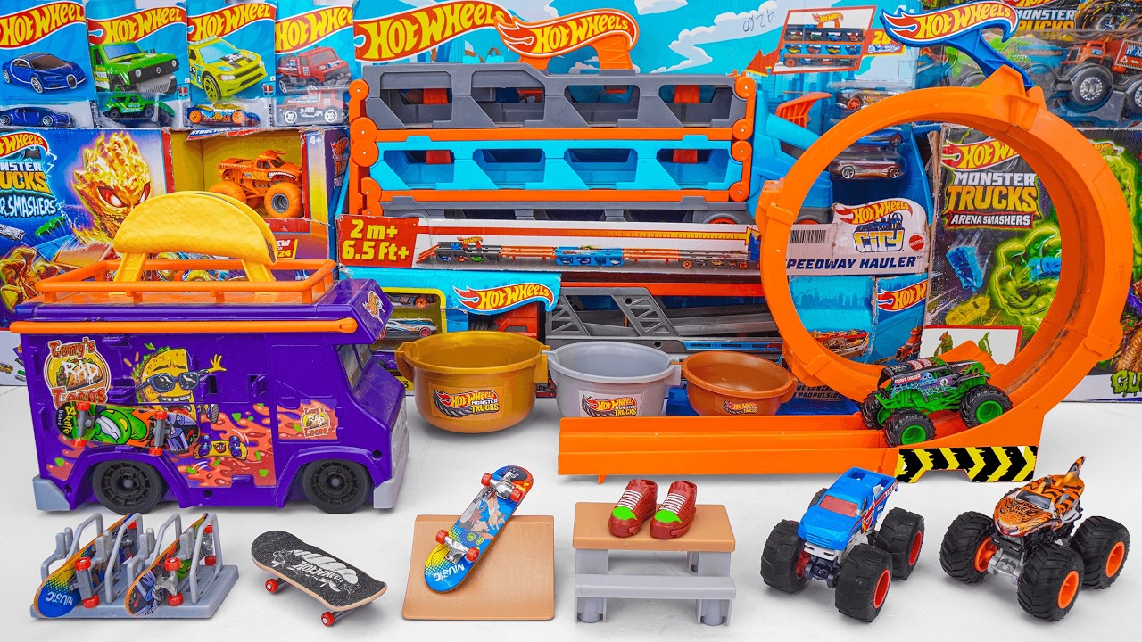 Hot Wheels Collection Unboxing Review ASMR | Hot Wheels Skate Taco Truck Play Case