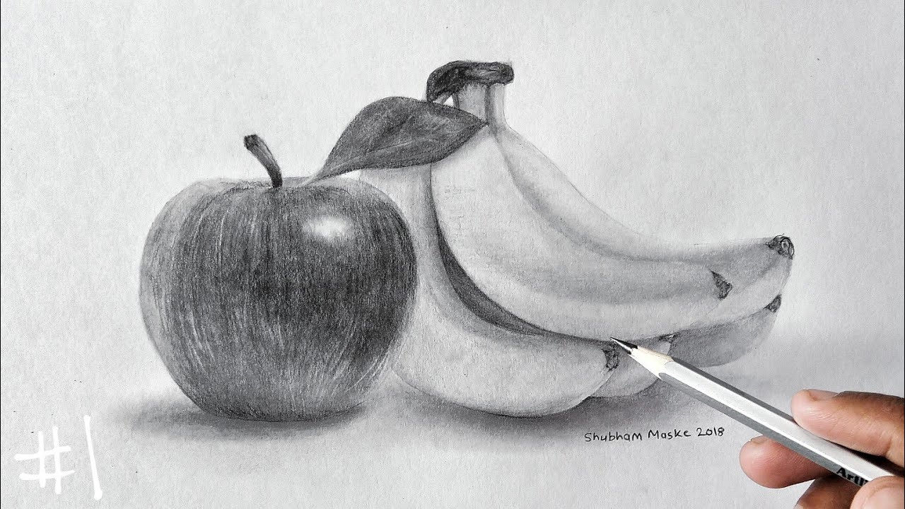 How to Draw Realistic Fruits | #1 Apple & Banana | Shubham Maske ArtStudio