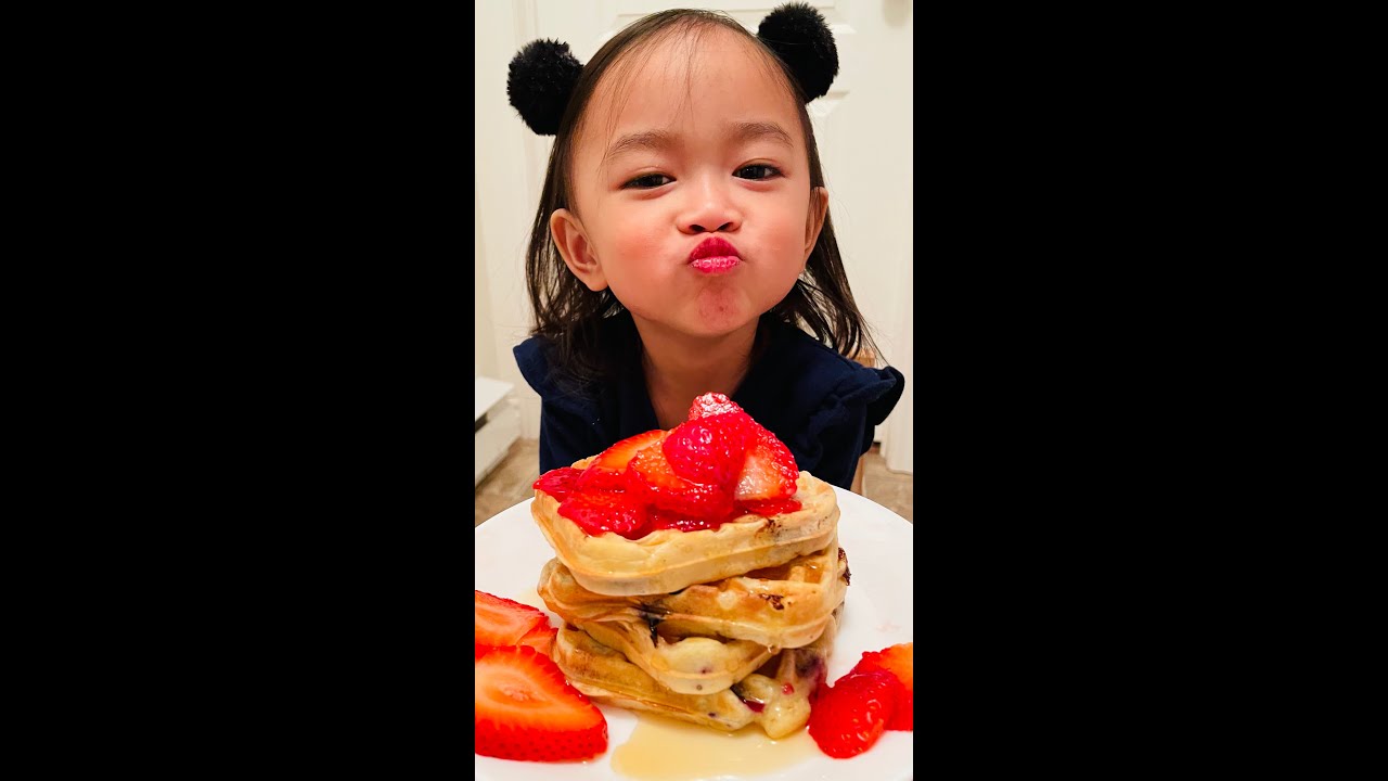 Toddler makes blueberry waffles #shorts