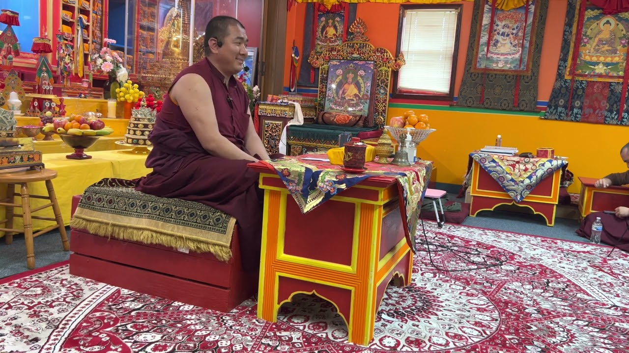 H E Tulku Dawa Gyalpo Rinpoche giving teachings in Erie Palyul temple.May 20, 2023.